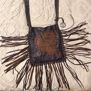 RAVIANI Brown Leather Fringe Bag